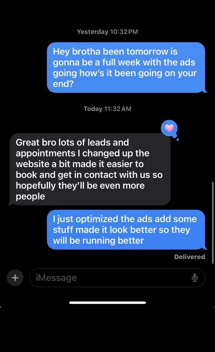 Client text about leads and appointments